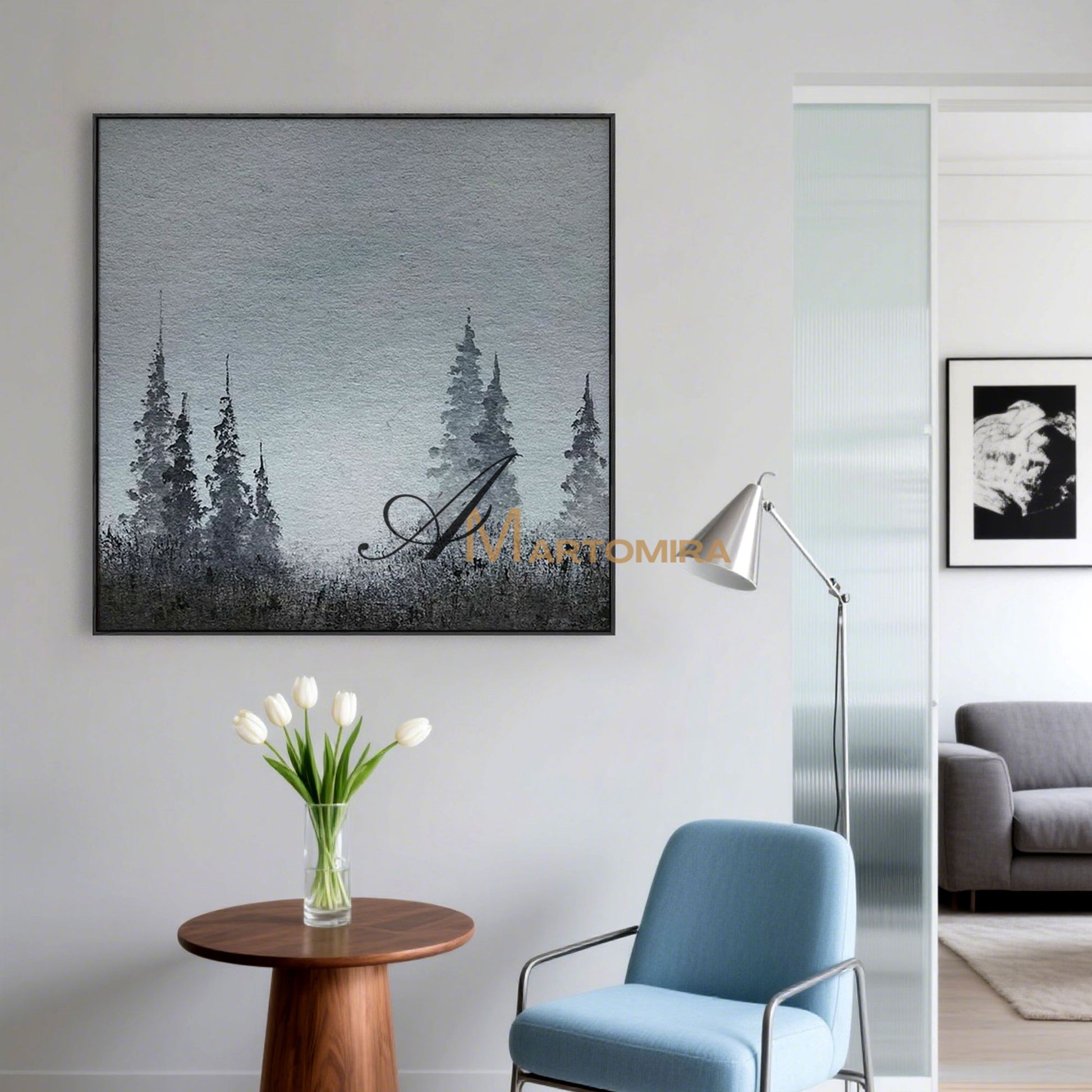 Tree Wall Art | Landscape Wall Art | Paintings Of Trees | Black And Gray Wall Art  #MF059