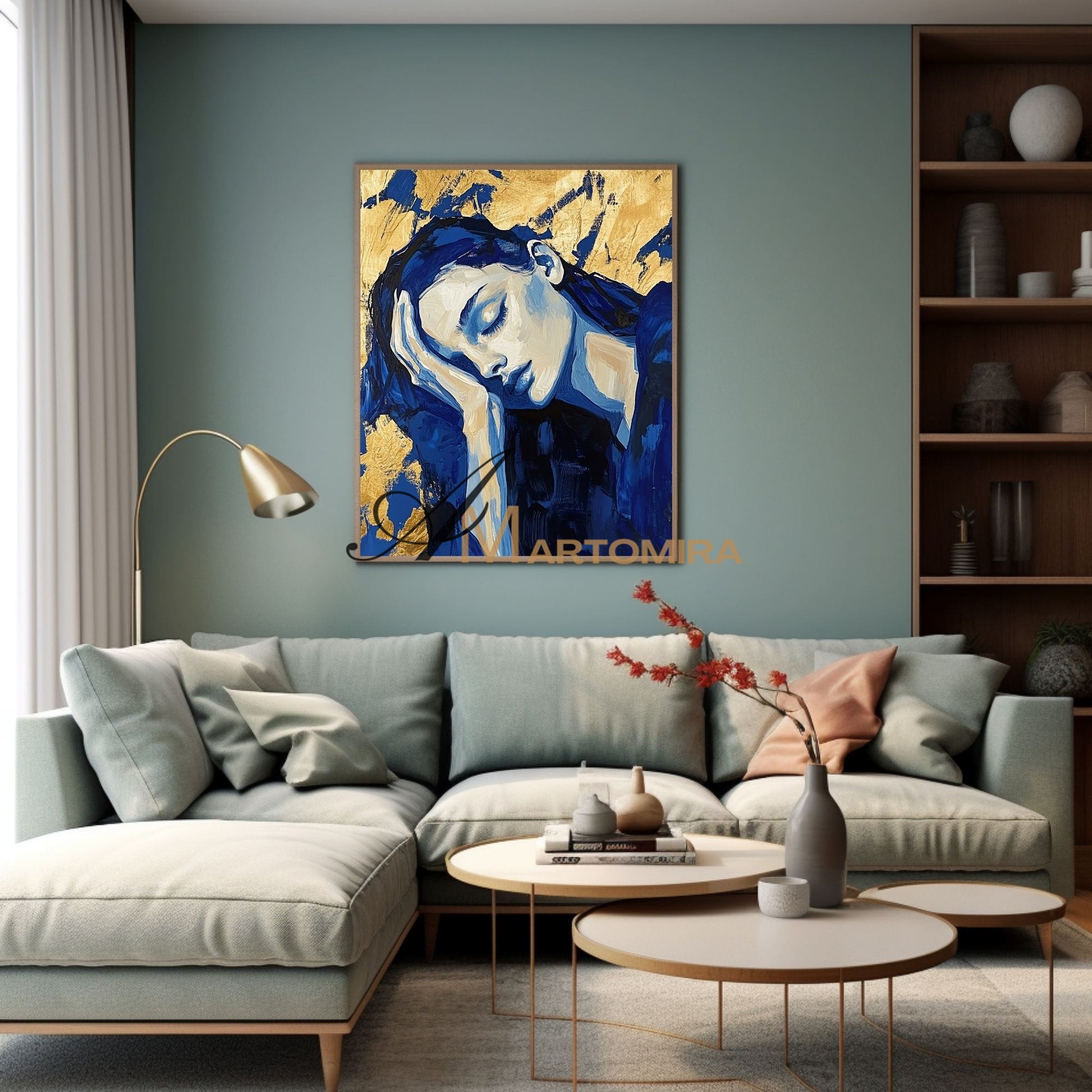 Blue And Gold Wall Art | Art Portraits | Acrylic Paint | Large Canvas Wall Art #AP038