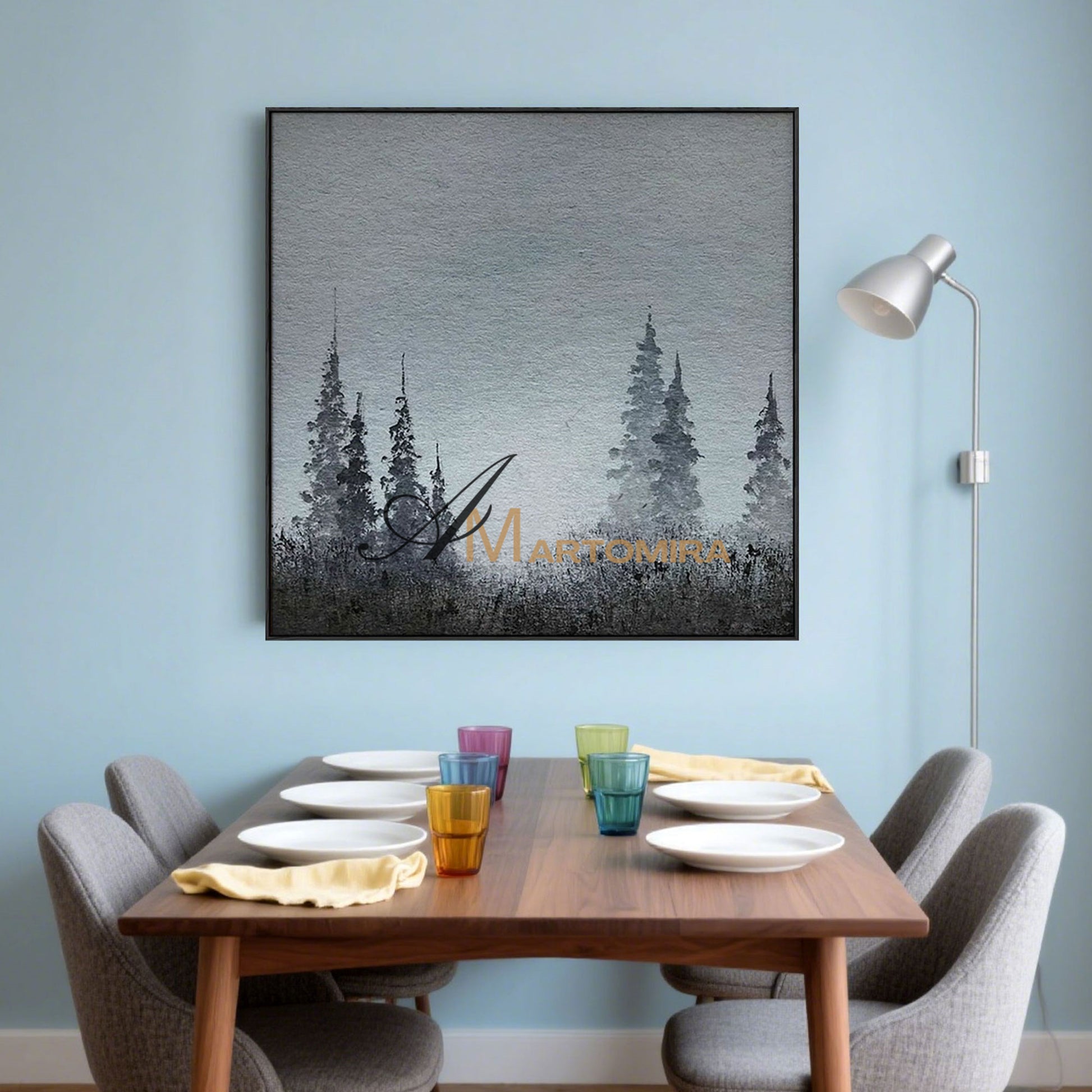 Tree Wall Art | Landscape Wall Art | Paintings Of Trees | Black And Gray Wall Art  #MF059
