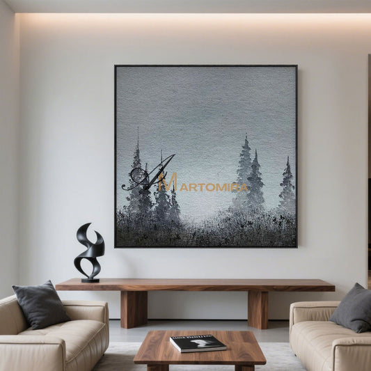 Tree Wall Art | Landscape Wall Art | Paintings Of Trees | Black And Gray Wall Art  #MF059