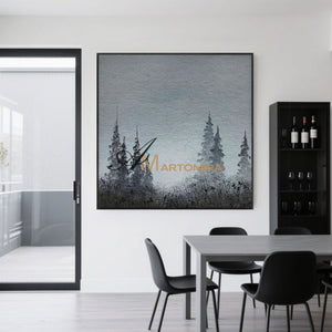 Tree Wall Art | Landscape Wall Art | Paintings Of Trees | Black And Gray Wall Art  #MF059