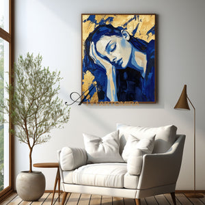 Blue And Gold Wall Art | Art Portraits | Acrylic Paint | Large Canvas Wall Art #AP038