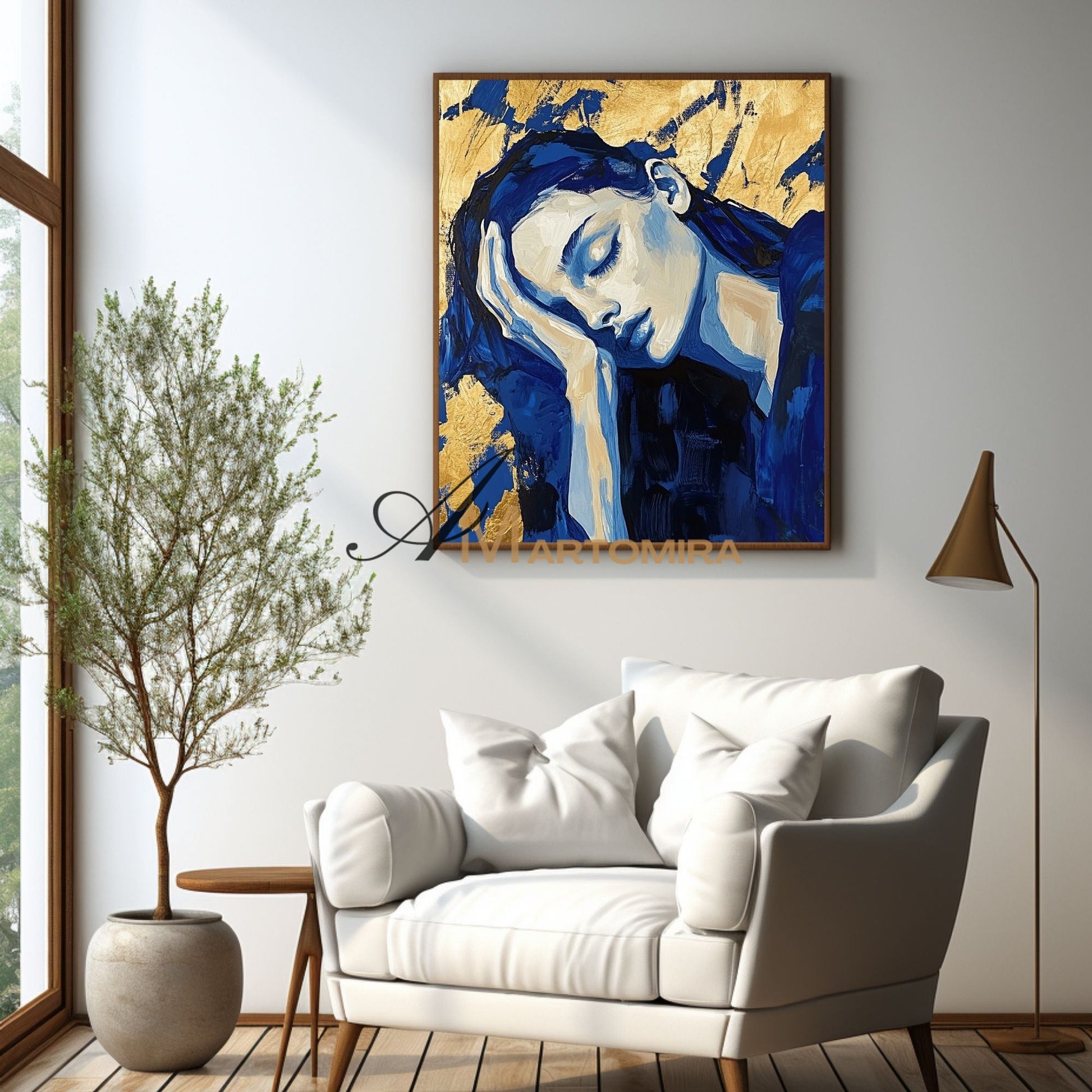 Blue And Gold Wall Art | Art Portraits | Acrylic Paint | Large Canvas Wall Art #AP038