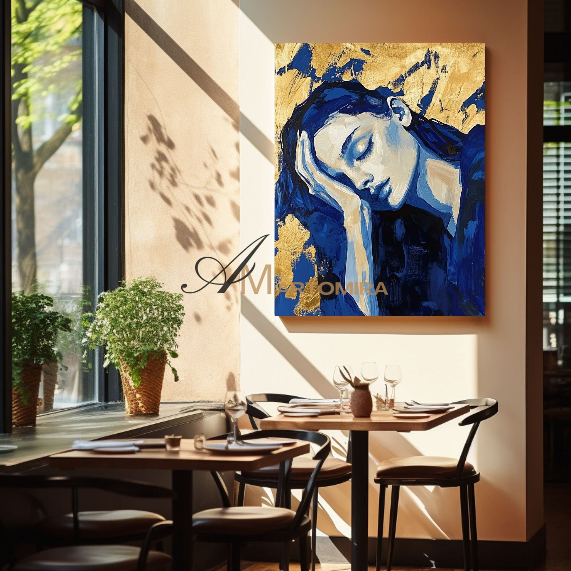 Blue And Gold Wall Art | Art Portraits | Acrylic Paint | Large Canvas Wall Art #AP038