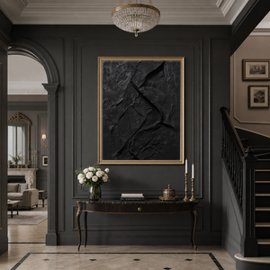 Abstract Black Textured 3D Relief Vertical Wall Art for Living Room