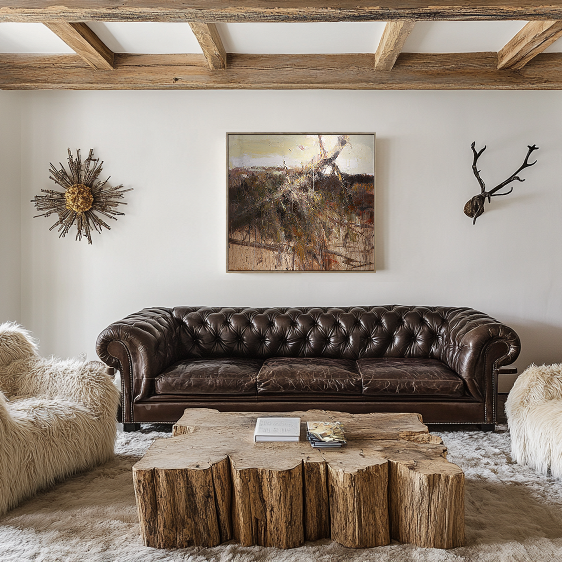 Wabi Sabi Art | Brown Wall Art | Abstract Modern Art Canvas | Textured Wall Art For Living Room #DF051