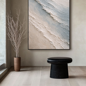 Abstract Blue Beige White Ocean Wave Textured Wall Art Minimalist Modern Frameless Canvas Painting for Living Room Bedroom Office Dining Hallway Neutral Coastal Style Wall Decor
