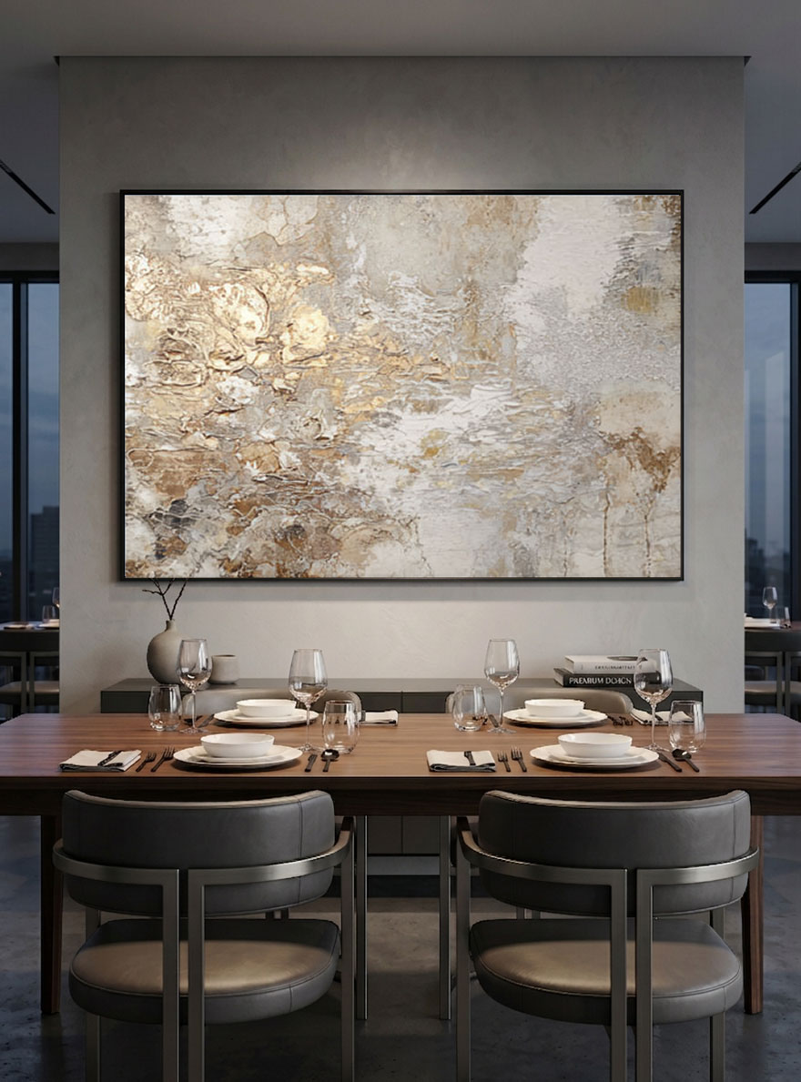 Abstract Beige and Gold Landscape Painting - Textured Wabi-Sabi Wall Art | TW219