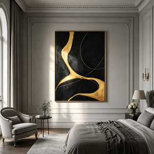 Black White Gold Abstract Impasto Textured Wall Art Modern Elegant Minimalist Bold Brushwork Large Canvas Painting for Contemporary Home Decor