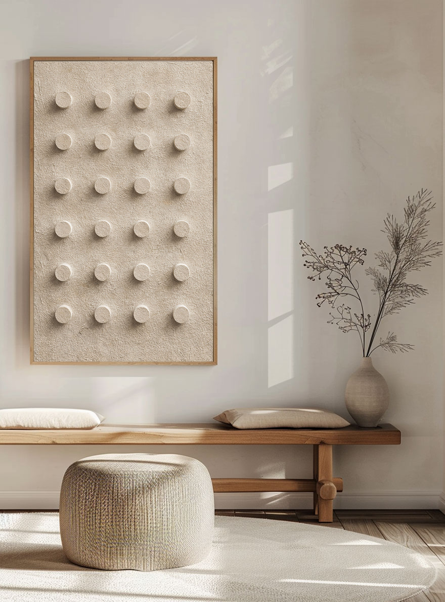 Minimalist Beige 3D Raised Circle Geometric Textured Plaster Wall Art for Modern Home Decor, Neutral Abstract Wall Decor with Stucco Texture, Wabi-Sabi Inspired? No Symmetric! Correct: Neutral Abstract 3D Circle Geometric Textured Plaster Wall Art