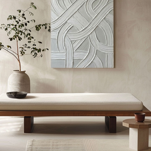 Modern Minimalist Abstract White and Medium Grey Curved & Straight Line Textured Relief Wall Art for Contemporary Home & Office Decor