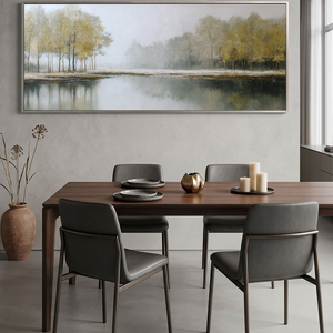 Misty Lakeside Acrylic Abstract Landscape Painting | Hand-Painted Canvas