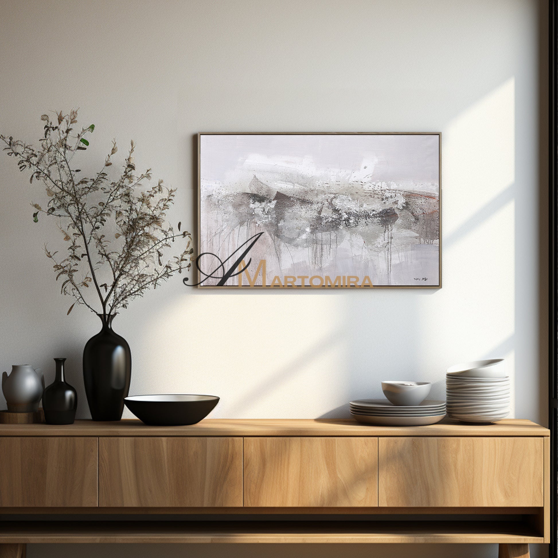 Large Art Canvas | Grey Wall Art | Wabi Sabi Wall Art | Paintings For Living Room #DF027