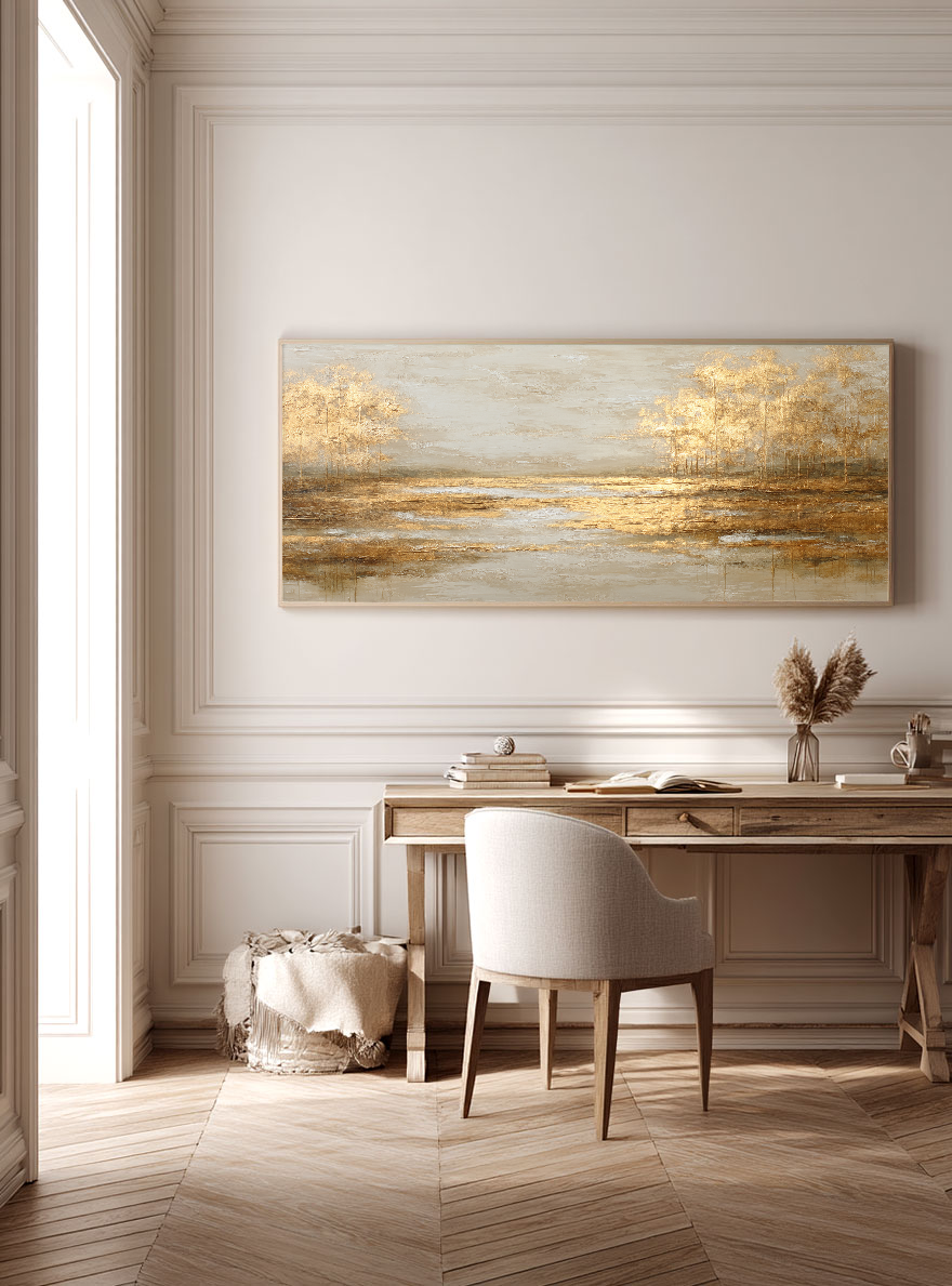 Abstract Gold Leaf Forest Landscape Painting - Warm Beige Trees | Artomira