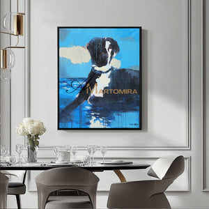 Animal Wall Art | Blue And Black Wall Art | Dog On Painting | Modern Abstract Art #DF040