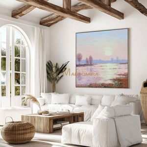 Landscape Wall Art | Pink Wall Art | Sunset Canvas Painting | Landscape Canvas Oil Painting #DF011