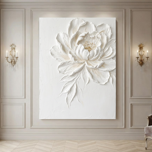 White Beige Gold Textured 3D Relief Vertical Flower Wall Art for Bedroom