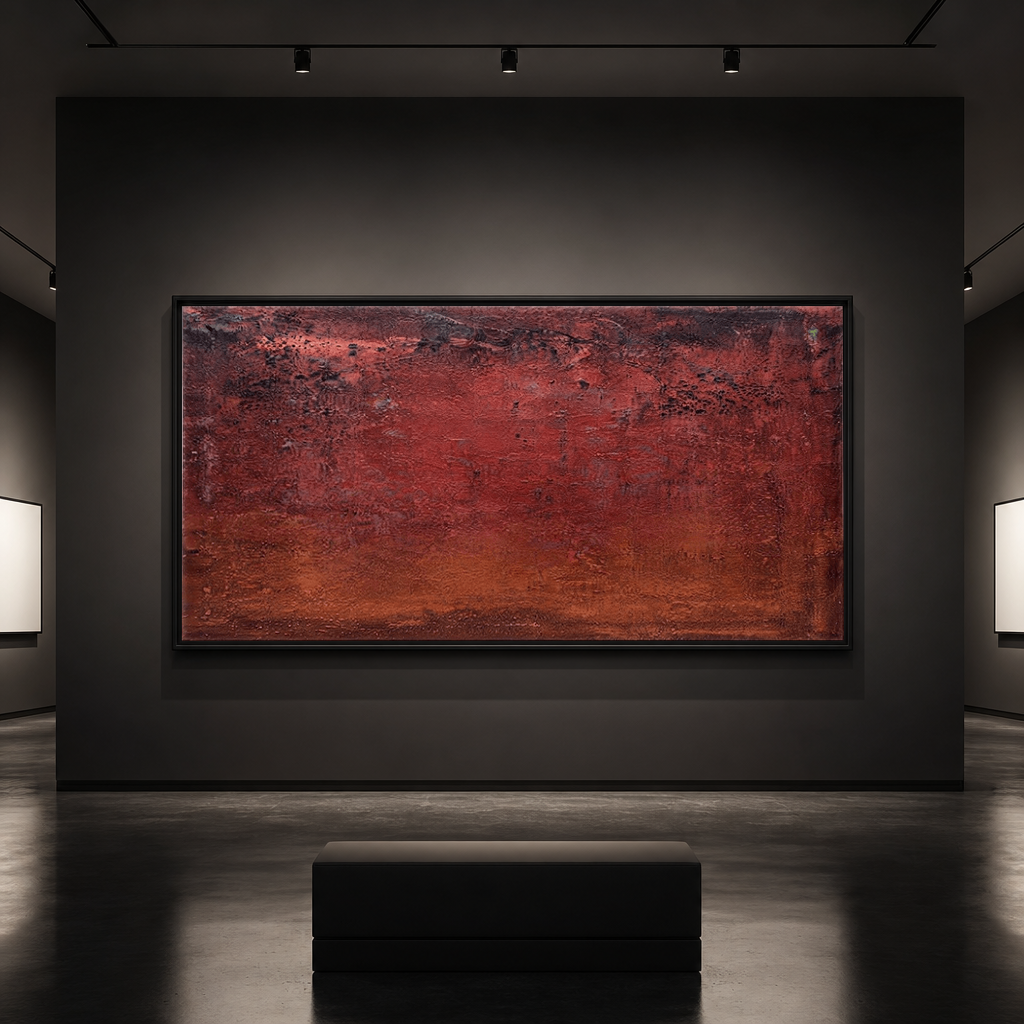 Deep Red Brown Dark Grey Abstract Textured Plaster Wall Art Rich Warm Toned Modern Decorative Artwork for Contemporary Living Spaces Bedroom Dining Room Office Hallway Interior Design