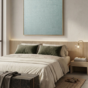 Minimalist Light Blue-Grey Geometric Abstract Textured Wall Art, Subtle Modern Grid and Irregular Block Pattern, Muted Contemporary Wall Decor for Calm Spaces