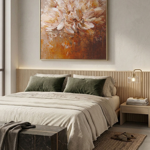 Elegant Vintage Soft Pink Beige Brown Floral Textured Wall Art, Muted Impasto Flower Bouquet Canvas Artwork for Cozy Home Decor, Perfect for Living Room Bedroom Dining Room Hallway Office