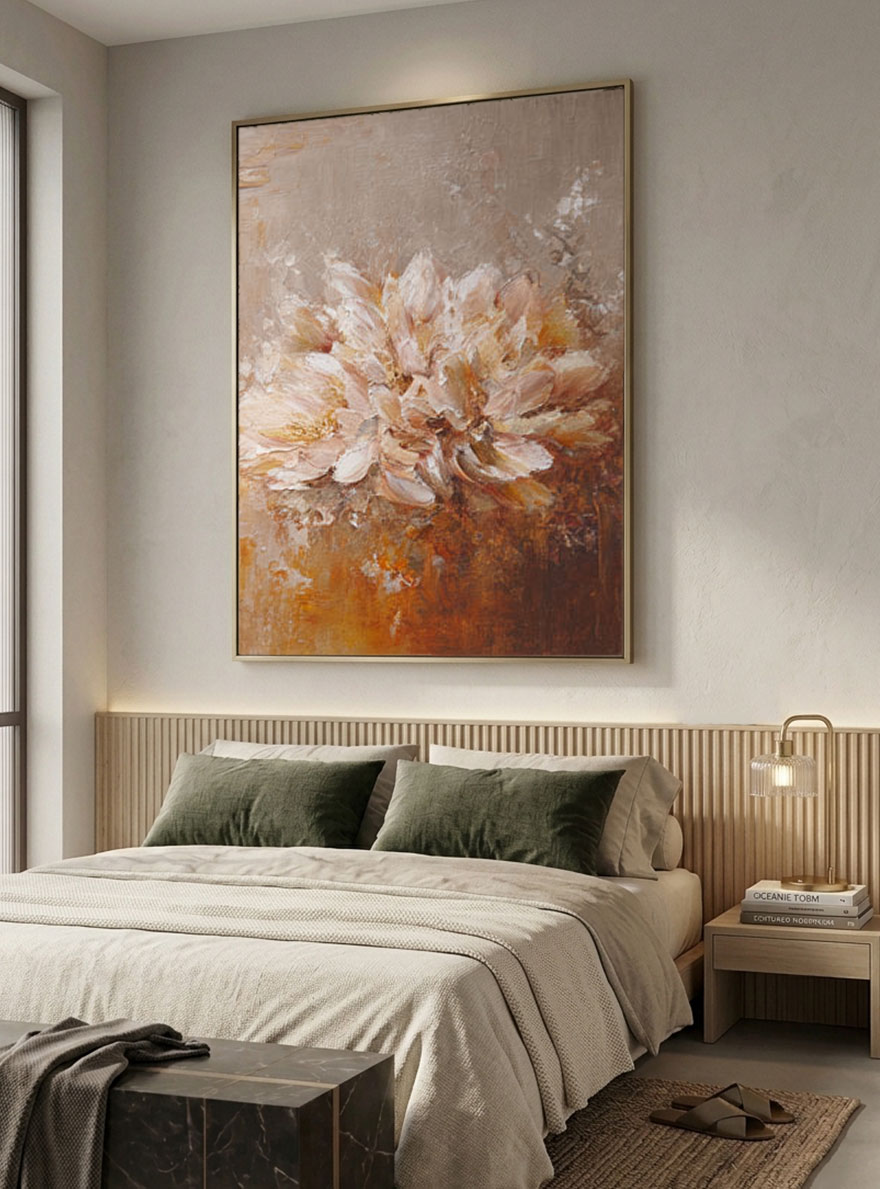 Elegant Vintage Soft Pink Beige Brown Floral Textured Wall Art, Muted Impasto Flower Bouquet Canvas Artwork for Cozy Home Decor, Perfect for Living Room Bedroom Dining Room Hallway Office