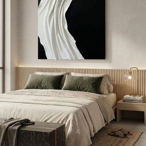 Minimalist Black and White Abstract Textured Wall Art, Modern Neutral Monochrome 3D Wave Relief Decor for Contemporary Living Spaces, Elegant Monotone Vertical Wall Hanging