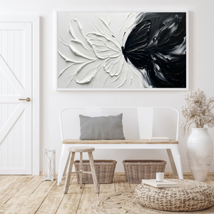 Black and White Butterfly Split Abstract Impasto Wall Art Thick Textured Palette Knife Contrast Artwork Modern Minimalist Contrast Painting for Home Living Room Bedroom Office Dining Room Hallway Decor#TW193