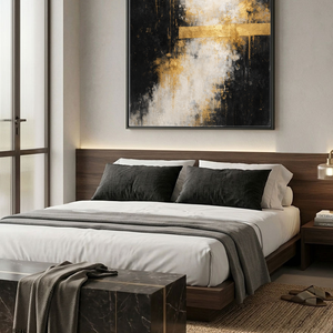 Bold Black Gold White Abstract Textured Wall Art – Modern Vertical Canvas Decor with Impasto Knife Brushwork, Contrast Metallic Lines for Contemporary Living Room Bedroom Office Dining Hallway