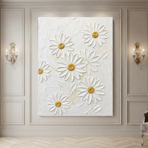 White and Gold Flower and Tree Textured Acrylic-Style 3D Relief Vertical Wall Art for Living Room Bedroom