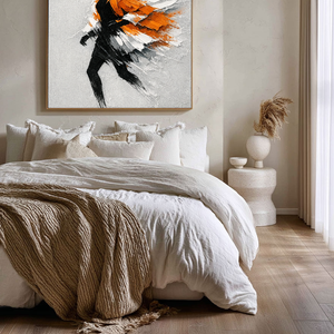 Modern Framed Black Silhouette Woman Portrait Wall Art with Thick Orange White Light Grey Impasto Brush Strokes, Elegant Abstract Textured Painting for Home Decor, Living Room Bedroom Office Accent Piece, Handcrafted 3D-Like Effect