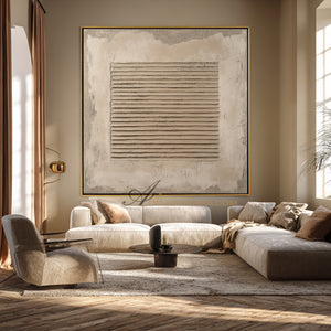 Wabi-Sabi Minimalist Beige Textured Striped Painting | Modern Geometric Line Canvas | Rustic Abstract Wall Art | Minimal Home Decor