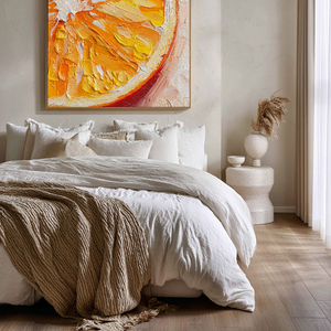 Vibrant Close-Up Orange Citrus Slice Impasto Wall Art Thick Textured Knife Brush Strokes Modern Colorful Abstract Fruit Painting for Kitchen Dining Living Room Bedroom Office Hallway