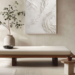 Minimalist 3D Relief Nature-Inspired Plaster Wall Art – Soft White Beige Tone Mountain Leaf Wave Textured Artwork for Modern and Wabi-Sabi Inspired Living Spaces, Calming Bedroom, Professional Office, Cozy Hallway, Elegant Dining Room