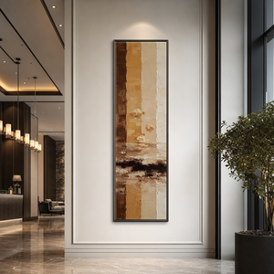 Vertical Earth Tones Impasto Abstract in a modern hotel hallway