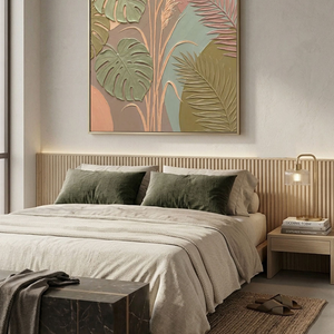 Bohemian Tropical Monstera Palm Leaves Pampas Grass Textured Abstract Floral Wall Art for Living Room Bedroom Dining Room Office Home Decor
