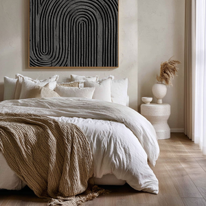 Black and Dark Medium Grey Abstract Textured Geometric Wall Art, Minimalist Modern Curved Lines 3D Relief Artwork for Contemporary Living Room Bedroom Office Dining Hallway, Neutral Tone Non Representational Decor