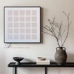 Wabi-Sabi Minimalist Light Beige Textured Grid Painting | Modern Geometric Square Canvas | Soft Abstract Wall Art | Minimal Home Decor