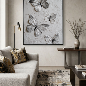 Sophisticated Black and White Textured Butterfly Wall Art, Thick Impasto Relief Minimalist Nature-Inspired Animal Decor for Living Room, Bedroom, Office, Dining Room, and Hallway – Modern Monochrome Canvas Accent Piece
