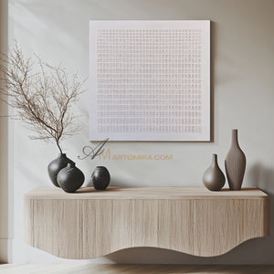 Wabi-Sabi Minimalist White Textured Painting | Modern Geometric Grid Canvas | Serene Abstract Wall Art | Minimal Home Decor