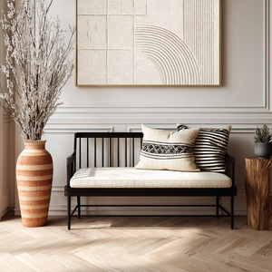 Neutral Beige White Geometric Lines Abstract Textured Minimalist Plaster Wall Art for Modern Living Room Bedroom Office Dining Hallway Home Decor
