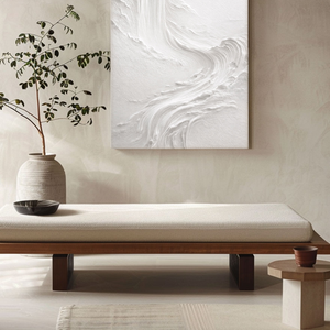Minimalist White Abstract Textured Impasto Wall Art 3D Relief Flow Decorative Painting for Living Room Bedroom Office Hallway Dining Room Neutral Wabi-Sabi Style Modern Home Decor Artwork