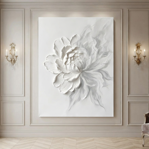 White Flower Textured Contemporary Vertical 3D Relief Wall Art for Living Room Bedroom
