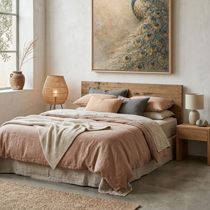 Vintage Elegant Peacock Textured Impasto Oil Painting, Muted Beige Blue Brown Green Peacock Feather Animal Wall Art for Living Room, Office, Bedroom, Dining Room, Hallway