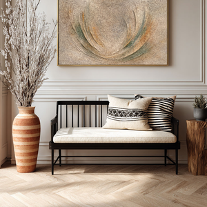 Minimalist Textured Abstract Curved Beige Green Brown Composition Framed Canvas Wall Art Modern Neutral Decor Piece Soft Organic Shape Design for Home and Office