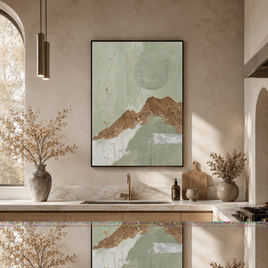 Sage Green Terracotta Abstract Textured Mixed Media Vertical Wall Art for Dining Room Living Room