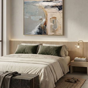 Abstract Neutral Landscape Textured Wall Art - Thick Knife Brush Stroke Minimalist Coastal Scene for Living Room Office Bedroom Dining Room Hallway
