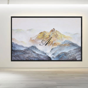 Abstract Landscape Art | Blue And Gold Wall Art | Mountains Painting | Paintings For Living Room #DF014