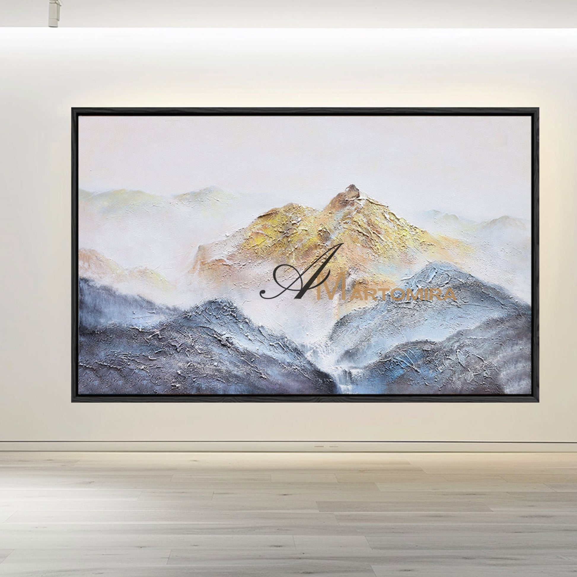 Abstract Landscape Art | Blue And Gold Wall Art | Mountains Painting | Paintings For Living Room #DF014