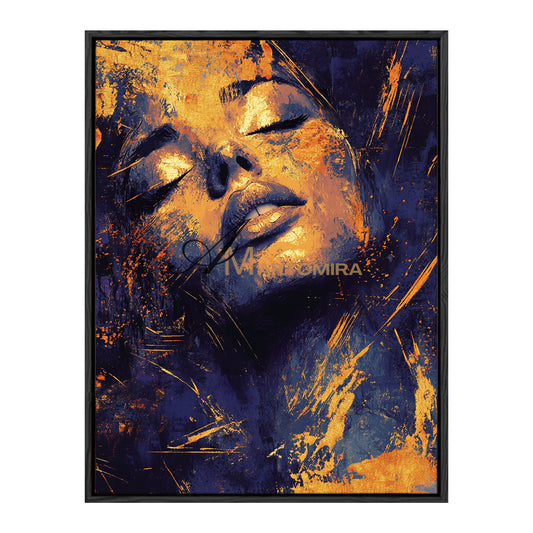Blue And Gold Wall Art | Abstract Portraits|Canvas Wall Decor | Beautiful Woman Painting #AP005