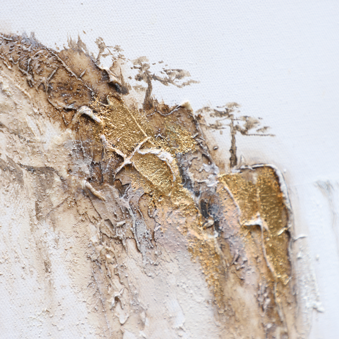 Painting Of The Mountains | Gold White Wall Art | Minimalist Abstract Art | Wabi Sabi Art #DF008